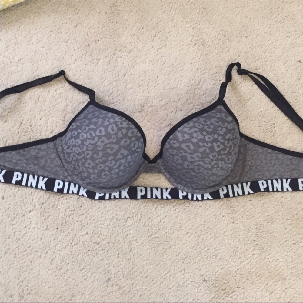 PINK grey lace bra!